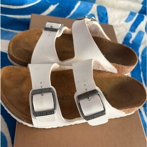 Children’s white double strapped Birkin stocks